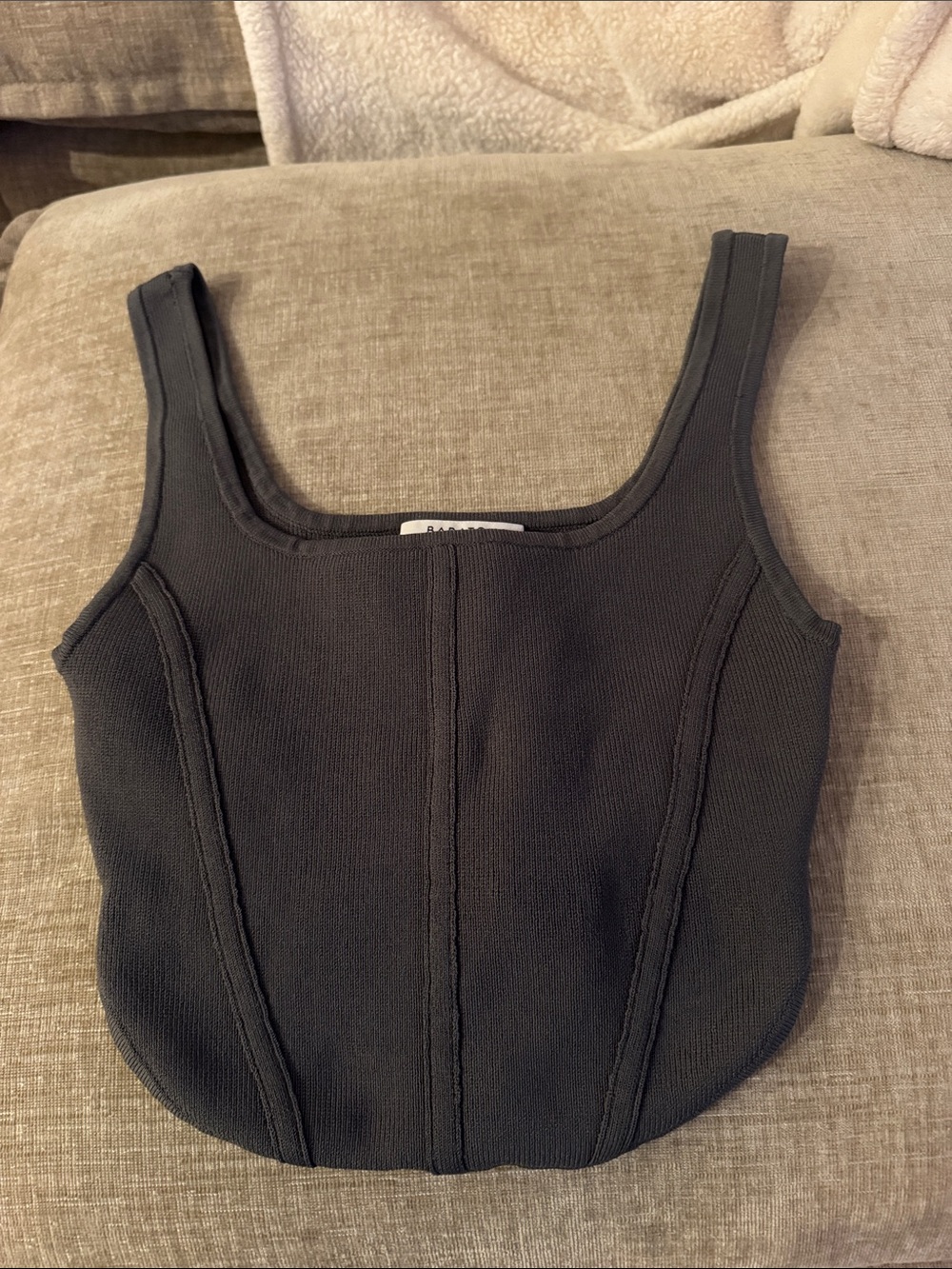Babaton Black Ribbed Square-Neck Tank